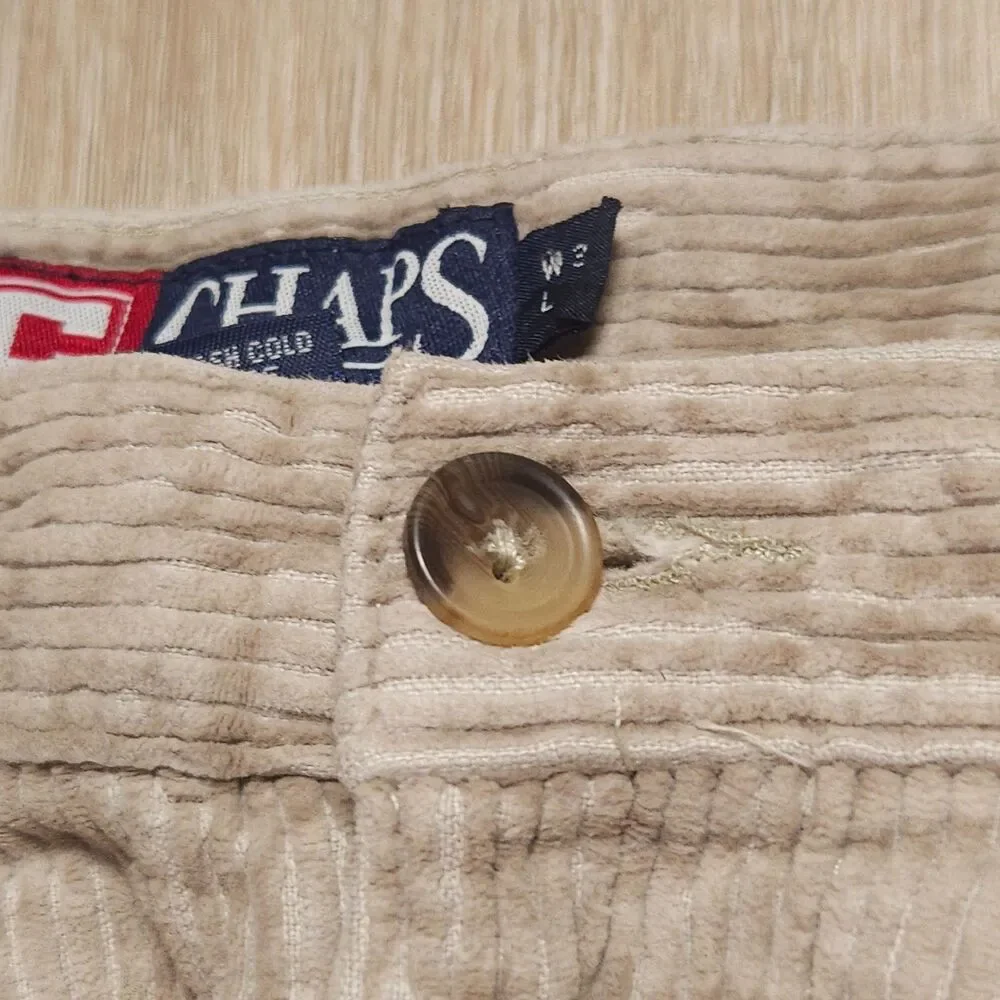 VTG Chaps Ralph Lauren Corduroy Pants Mens 38x32(36x30) Beige Cuffed Casual 90s